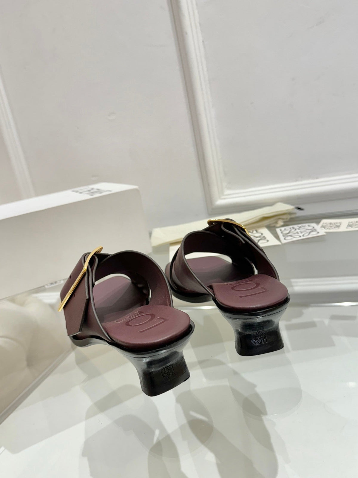 Loewe Petal Belt Mule Mahogany Red Cowhide