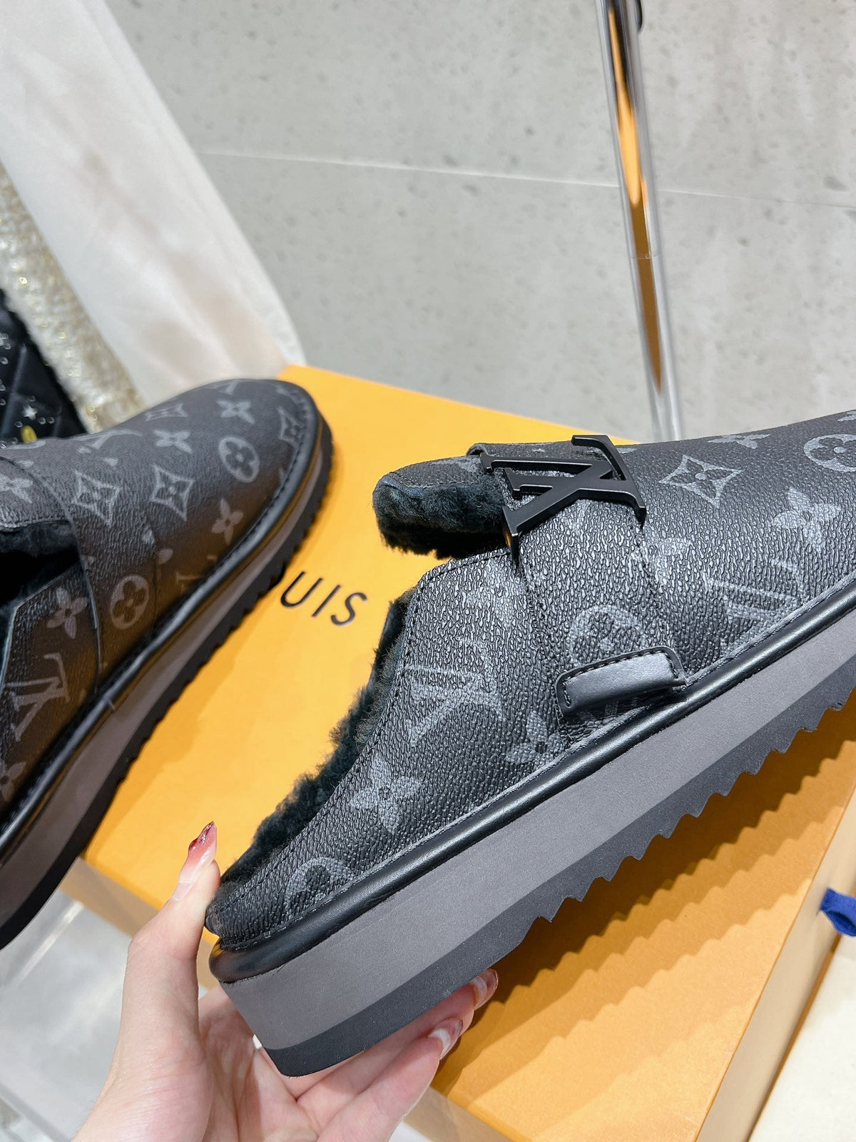 LV Cosy Flat Comfort Clog Black Monogram Lambskin