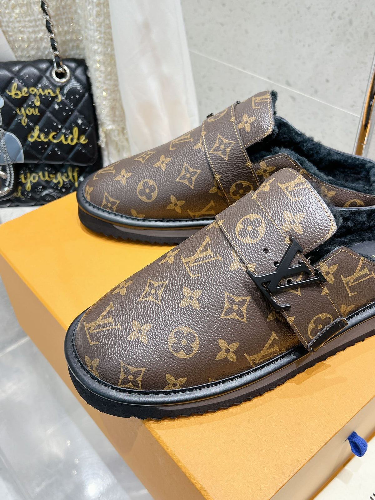 LV Cosy Flat Comfort Clog Dark Brown Monogram Lambskin