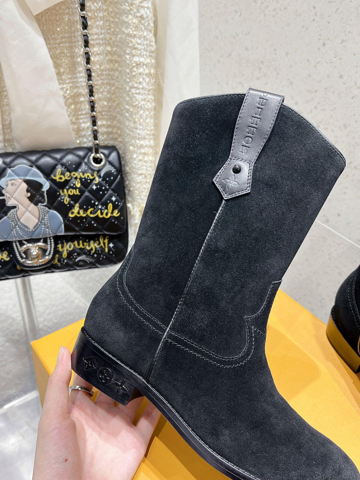 LV Rider Boot Black Grey Suede