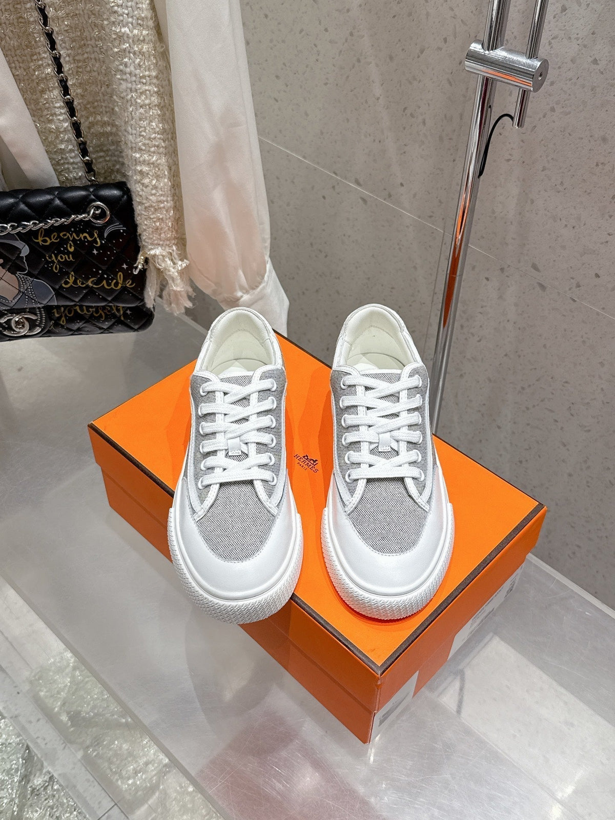 HM Get Sneaker Grey Maxi canvas and Calfskin 204758