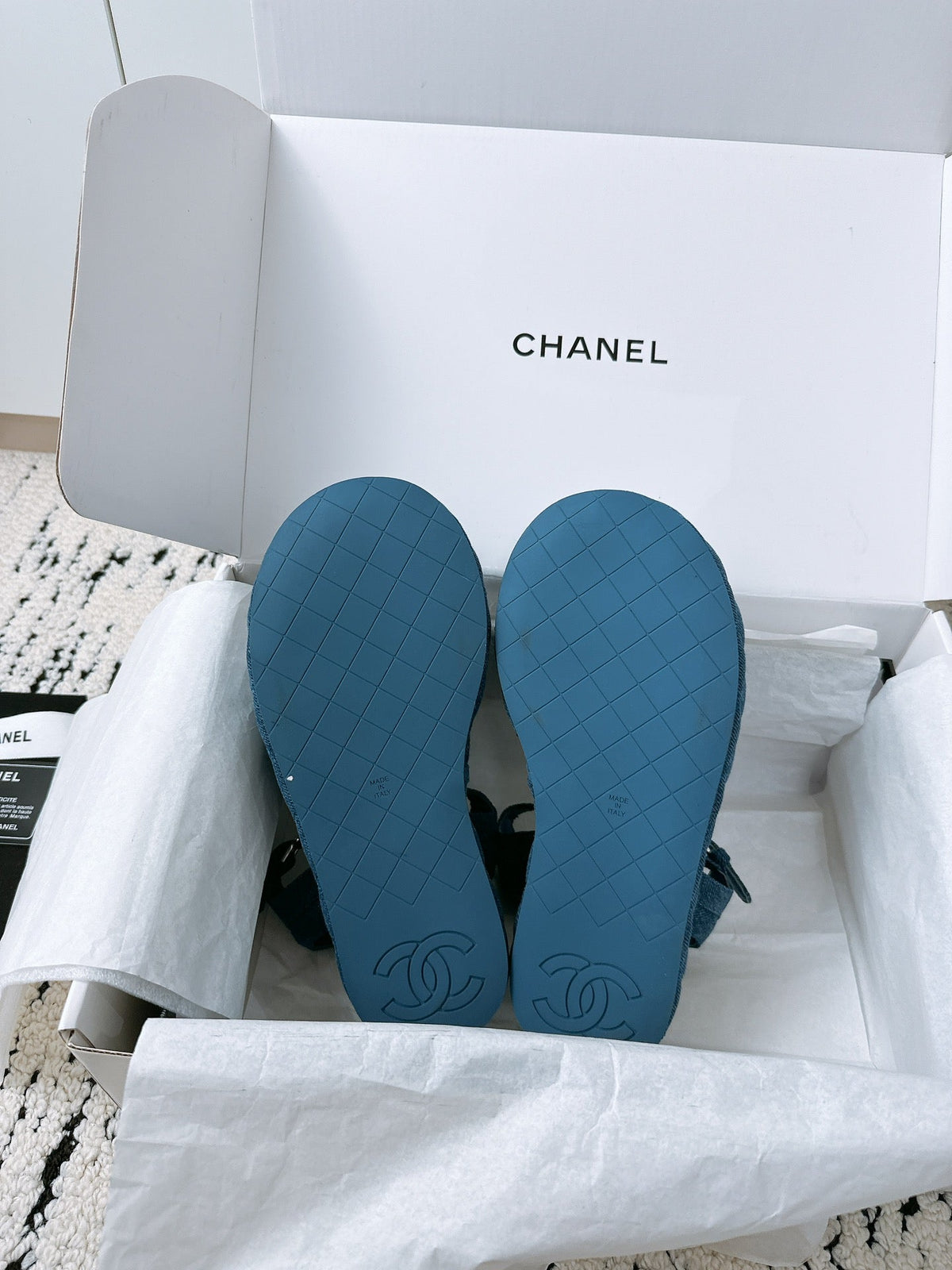 CC Sandals In Navy Blue Denim Fabric 144526