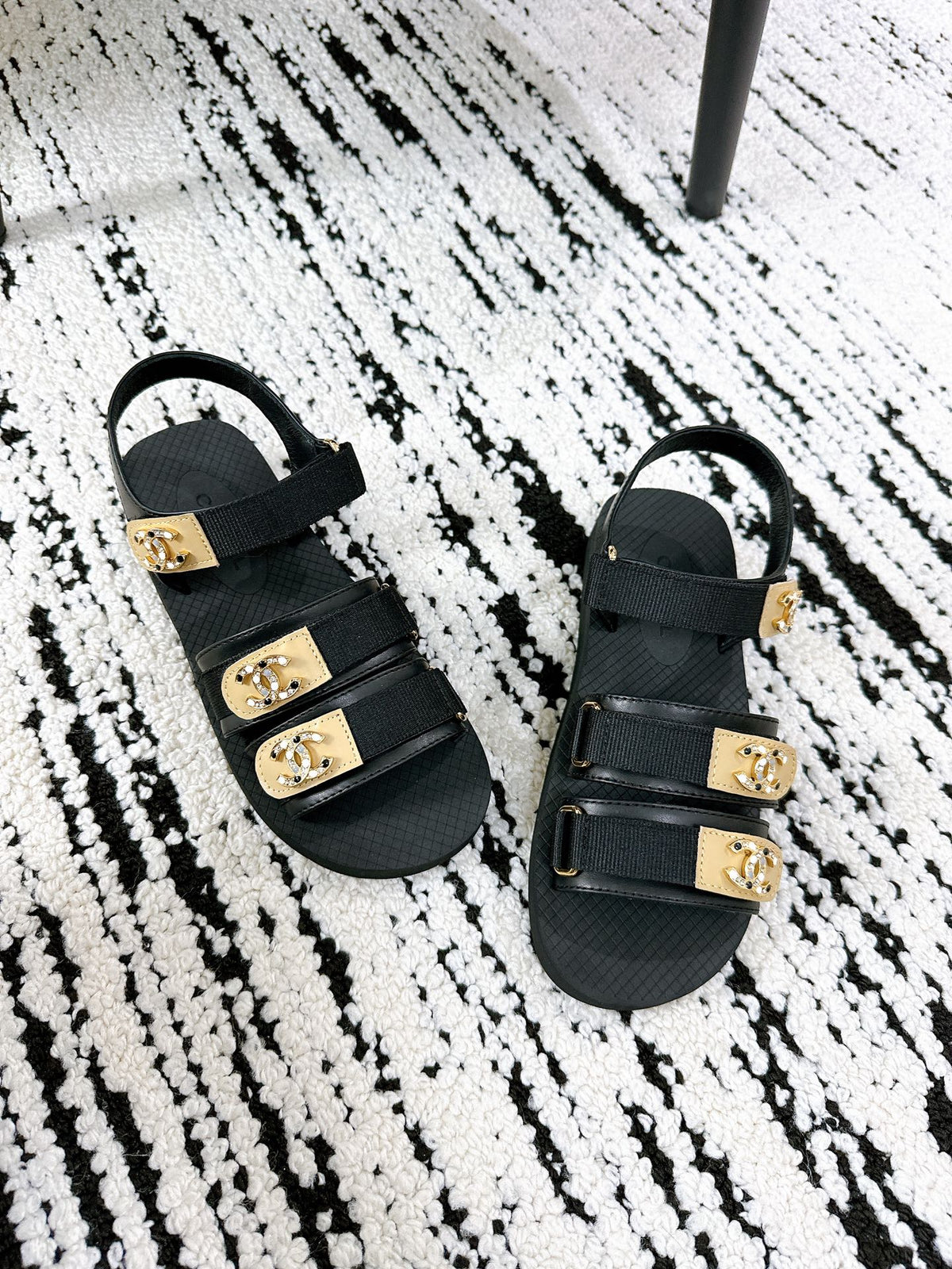 CC 25 Dad Sandals Black Fabric Leather 300167