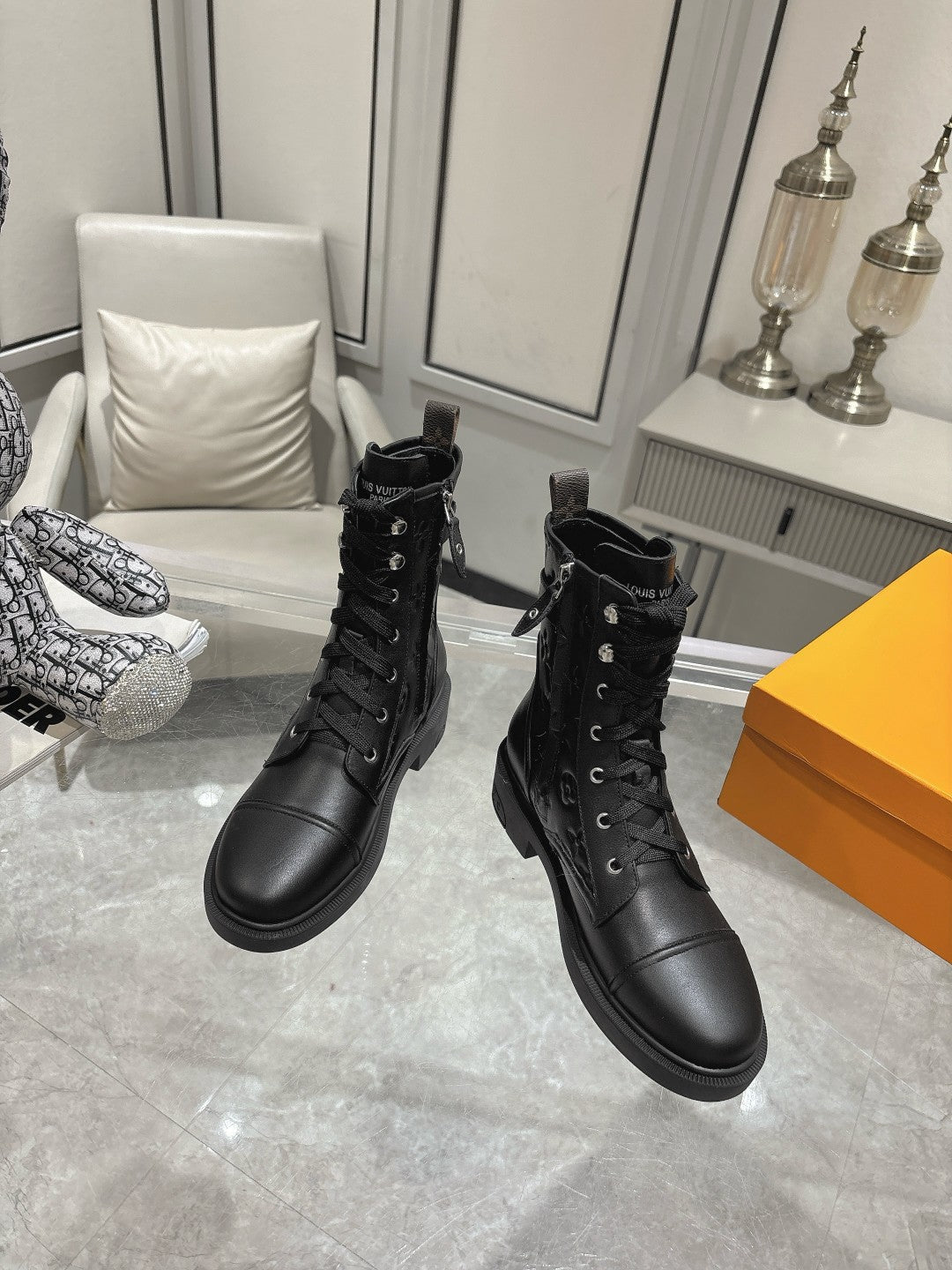 LV Citizen Flat Ranger Boot Black Monogram Cowhide