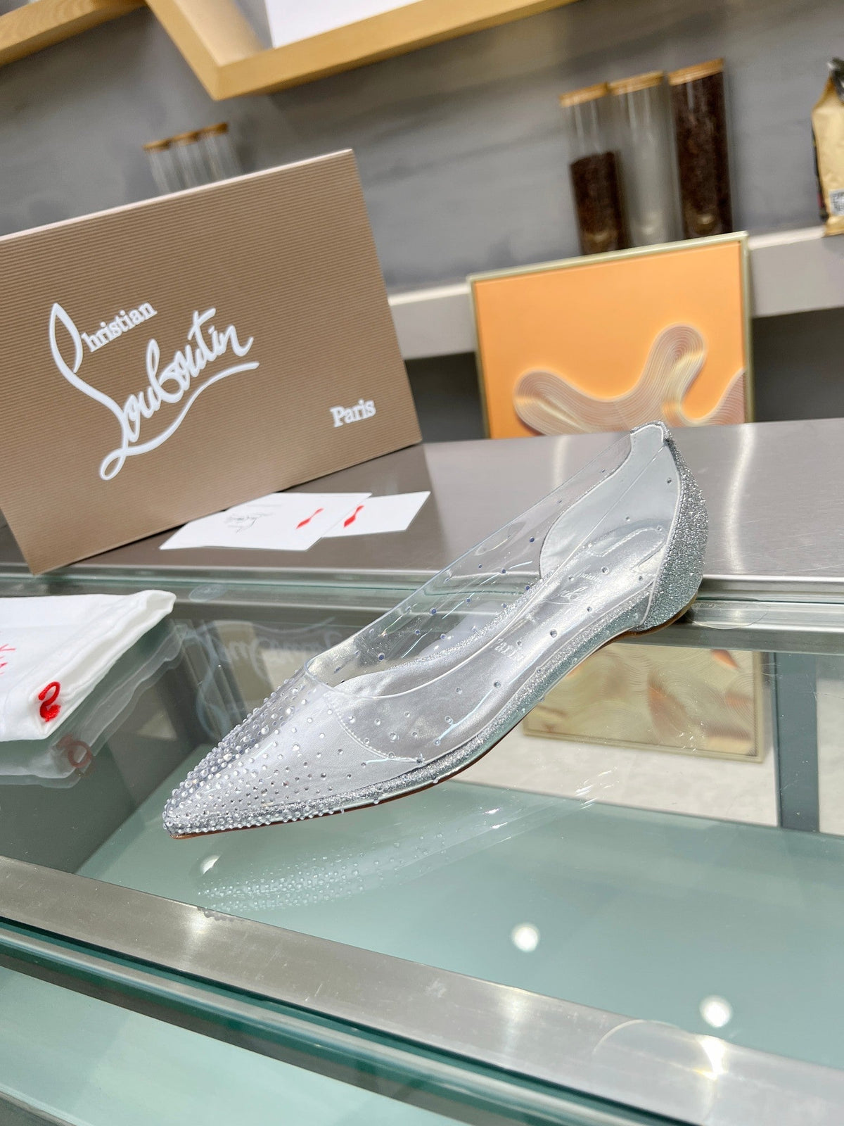 CL Degrastrass Flats Silver PVC and Strass Silver