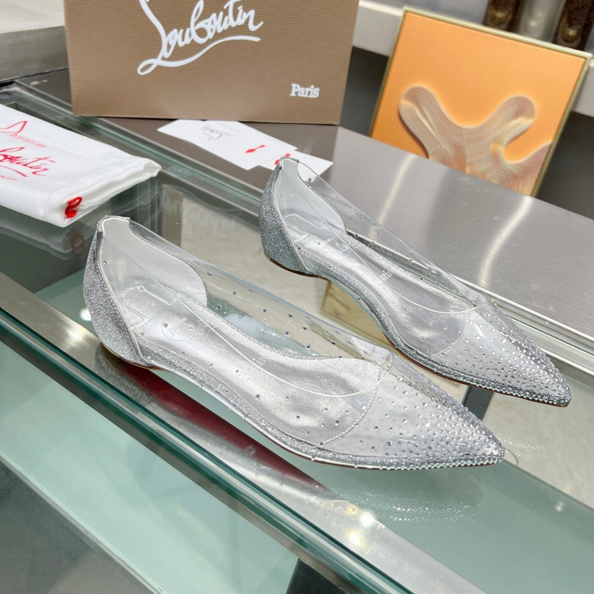 CL Degrastrass Flats Silver PVC and Strass Silver