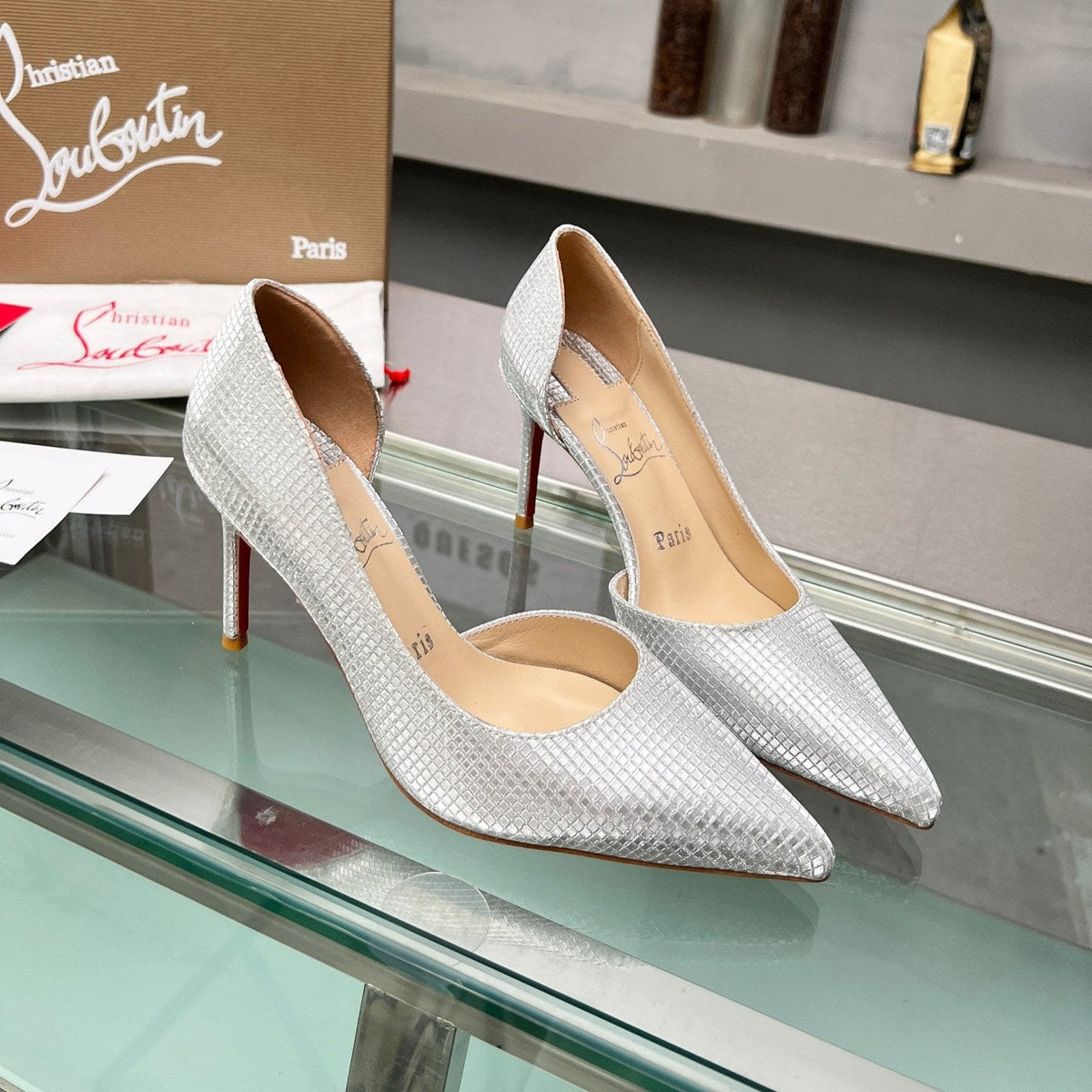 Cl Iriza 85mm Pumps Sequin Fabric Silver
