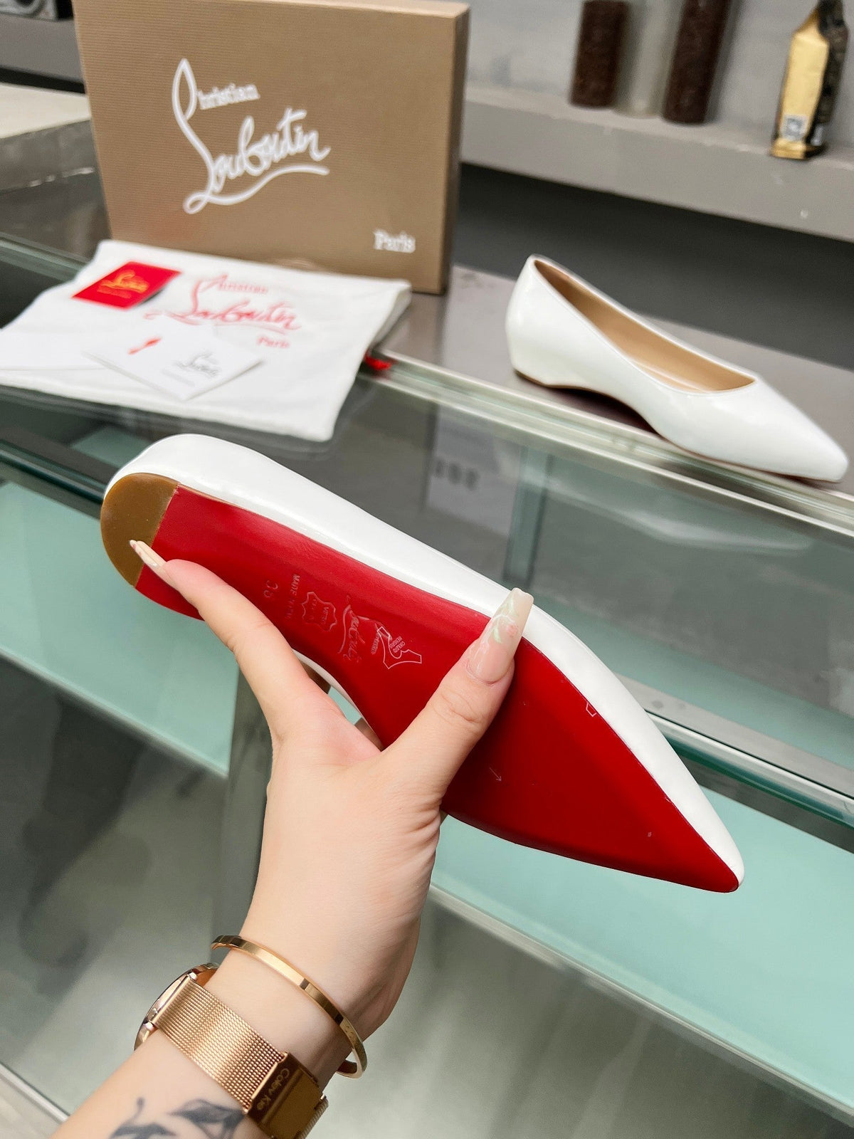CL Kate Ballerina Flats Patent Leather White