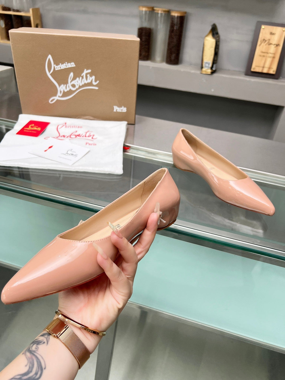 CL Kate Ballerina Flats Patent Leather Nude