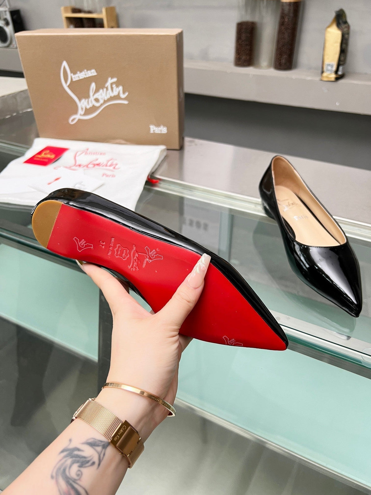 CL Kate Ballerina Flats Patent Leather Black