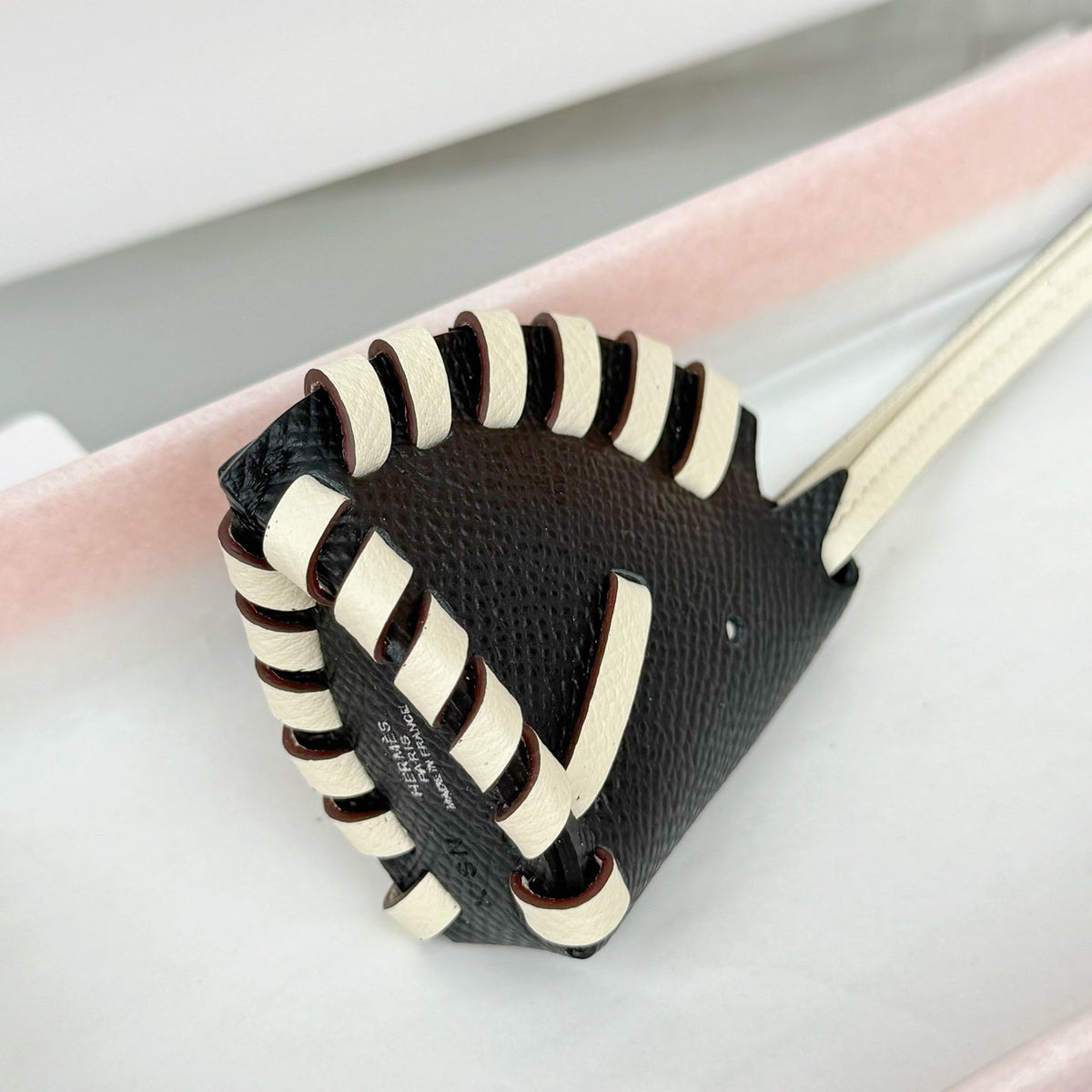 HM Horse Head Charm Black White Calfskin