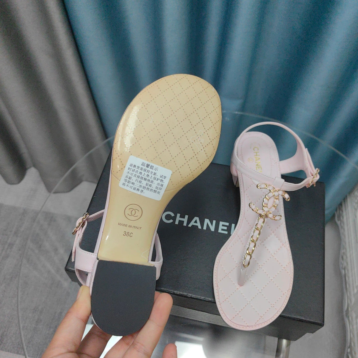 cc thong sandal 40 pink calfskin