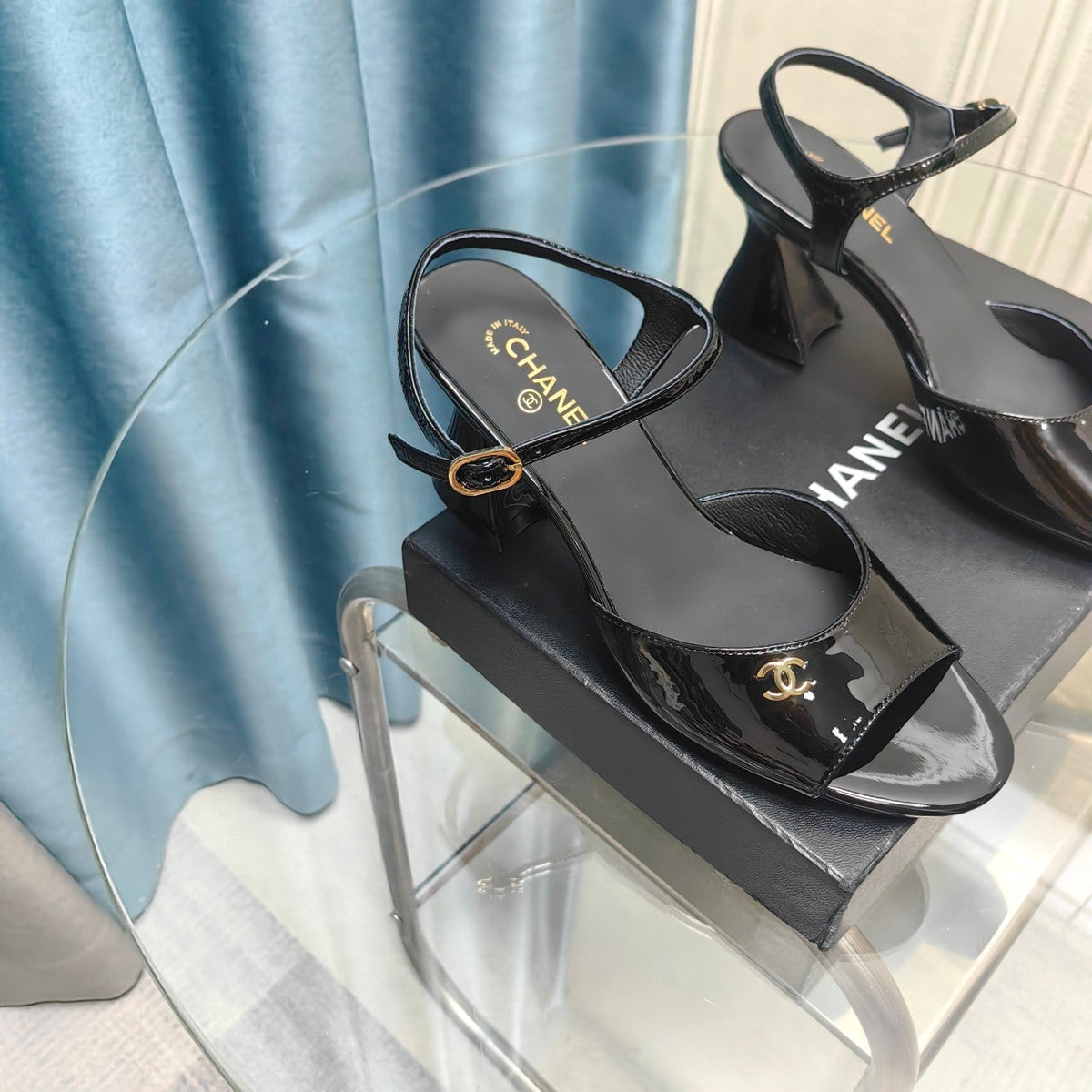 cc slingbacks sandal 85 black patent calfskin