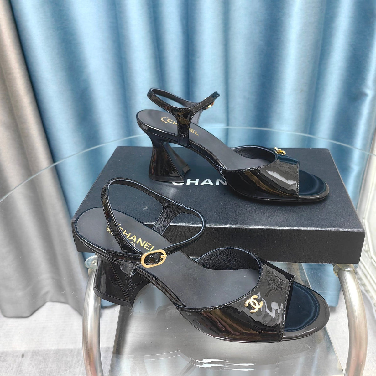 cc slingbacks sandal 85 black patent calfskin