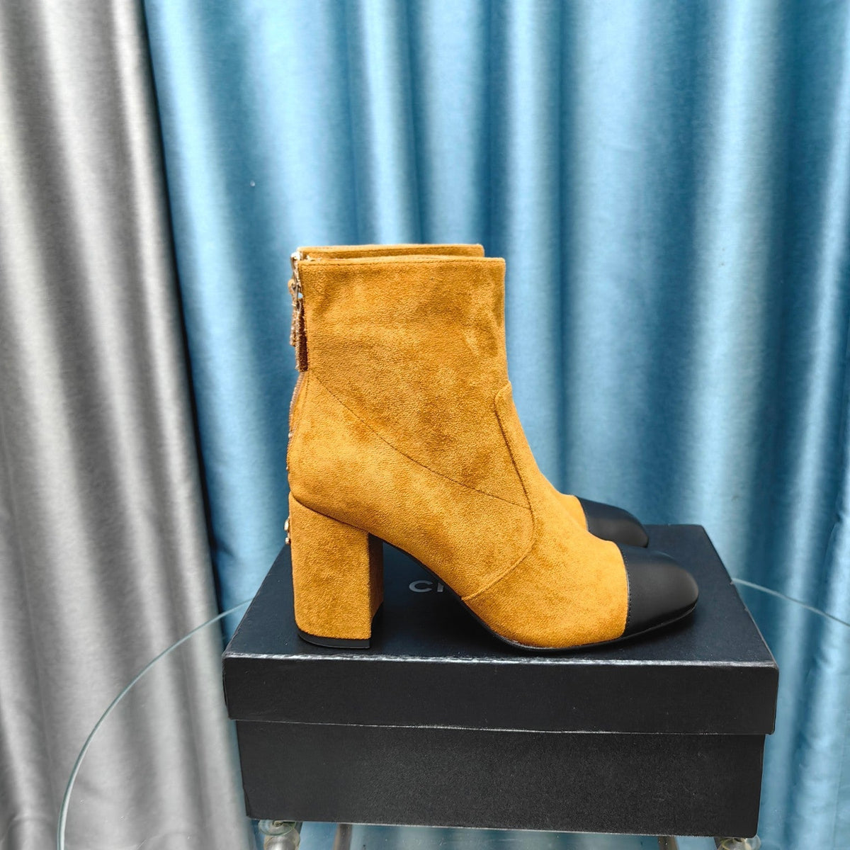 CC Ankle Boots 70mm Yellow Orange Suede