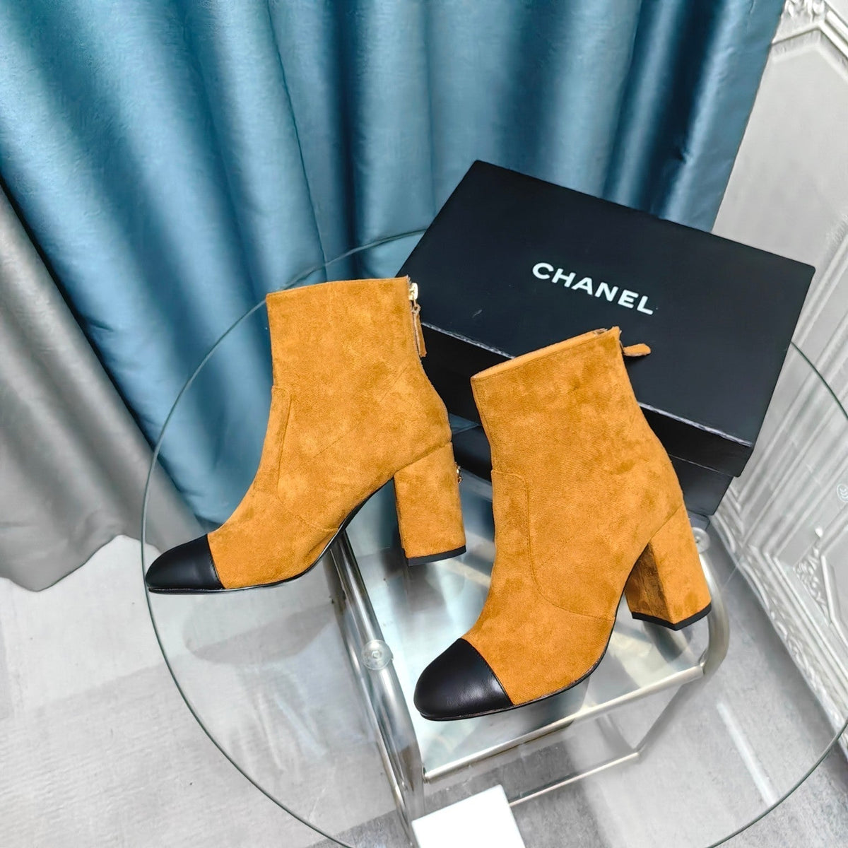 CC Ankle Boots 70mm Yellow Orange Suede