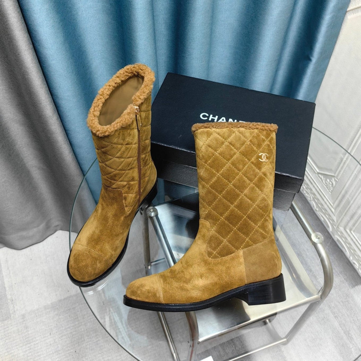 CC Short Boots Yellow Brown Suede Lining Wool And Lambskin