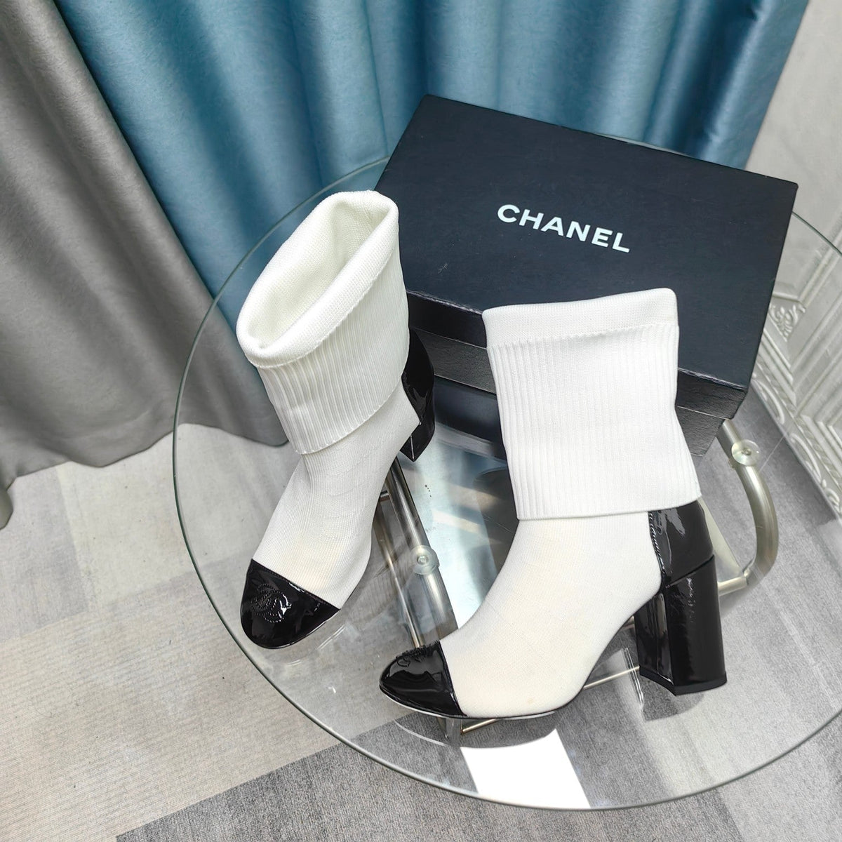 CC Short Boots 80mm White Wool Fabric And Lambskin