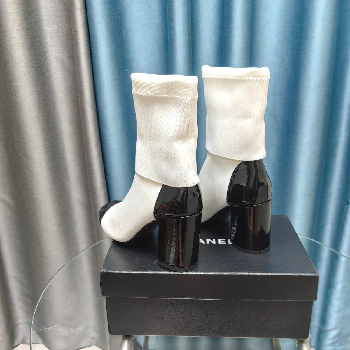CC Short Boots 80mm White Wool Fabric And Lambskin