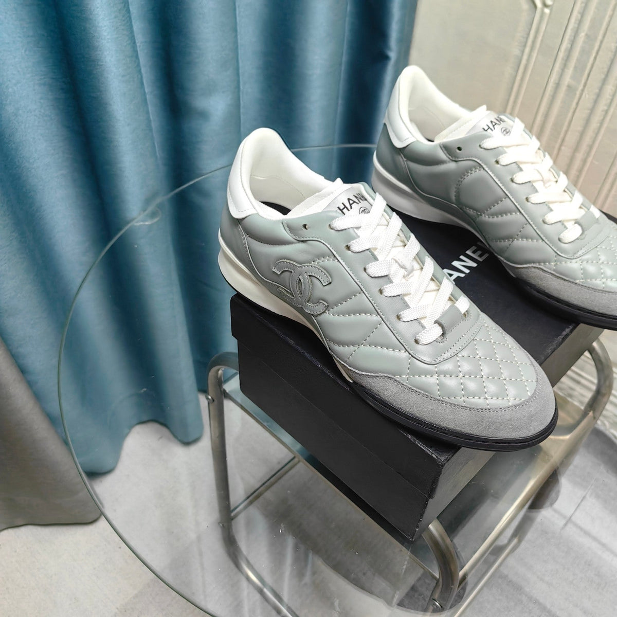CC Sneaker Grey Quilted Cowhide And Suede
