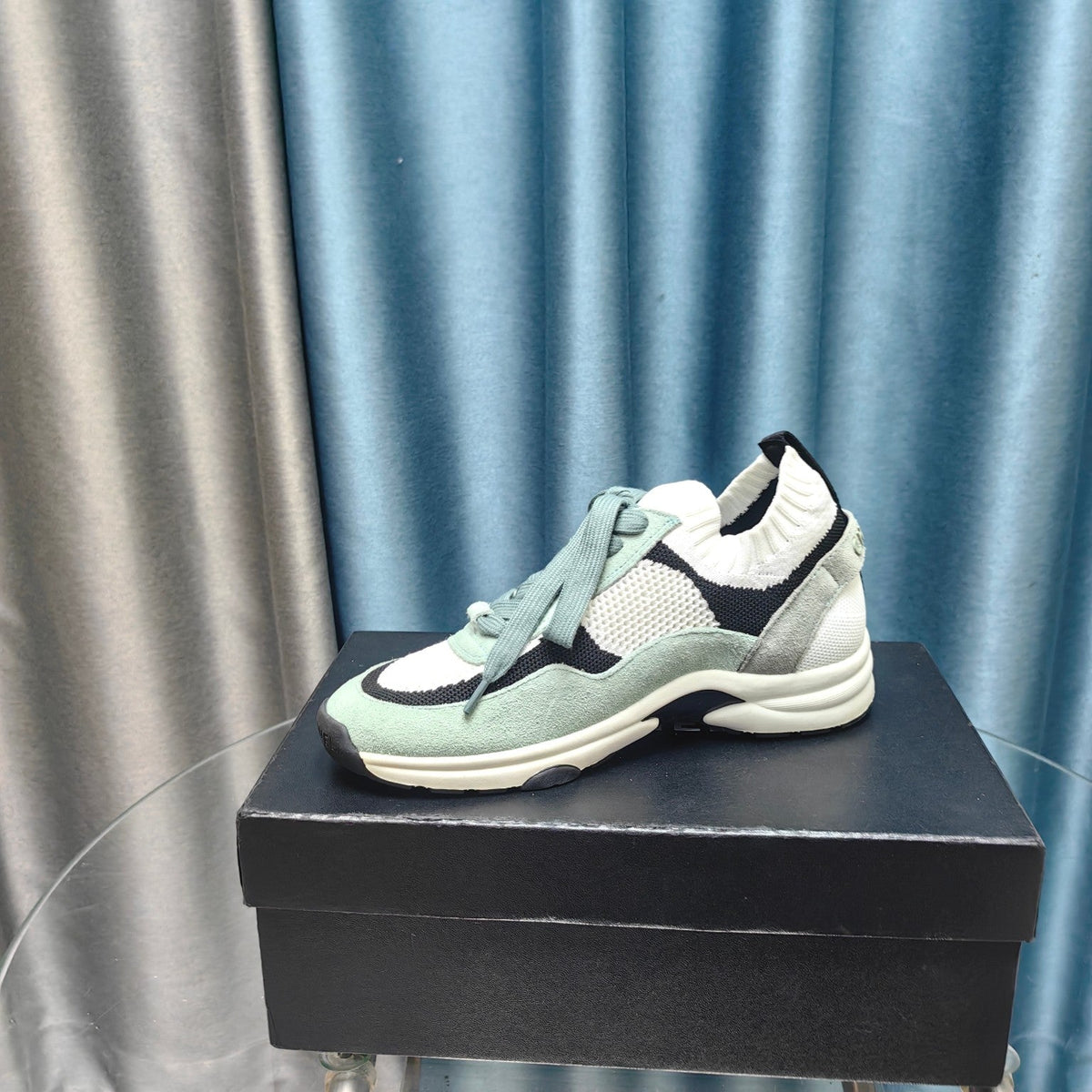 CC Sneaker White Light Jade Green Suede And Polyester Mesh Fabric