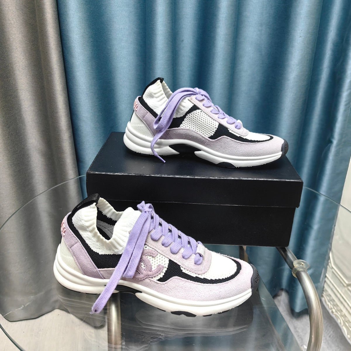 CC Sneaker White Light Purple Suede And Polyester Mesh Fabric