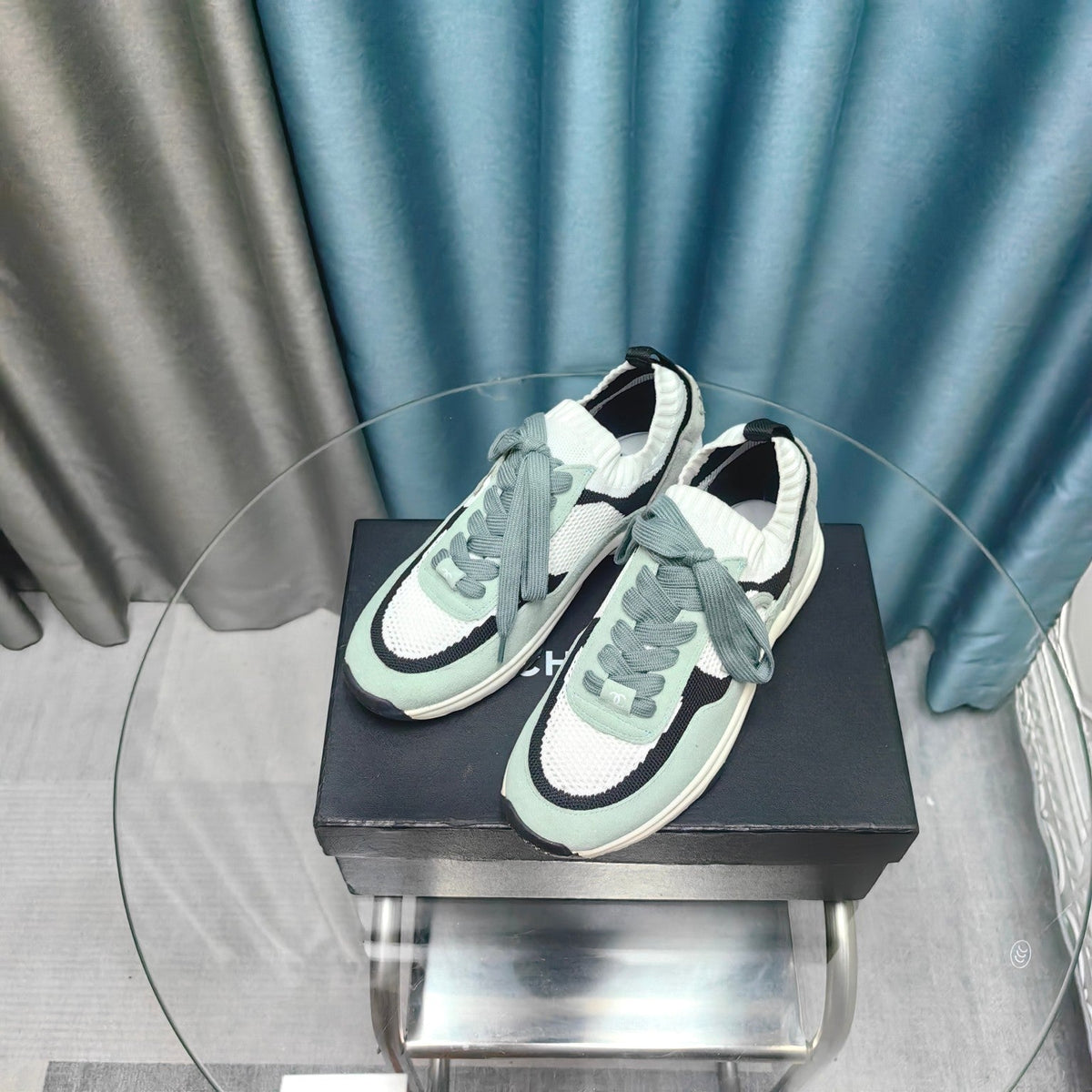 CC Sneaker White Light Jade Green Suede And Polyester Mesh Fabric