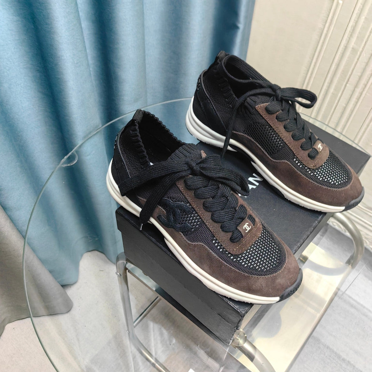 CC Sneaker Brown Black Suede And Polyester Mesh Fabric