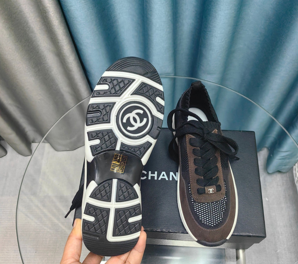 CC Sneaker Brown Black Suede And Polyester Mesh Fabric