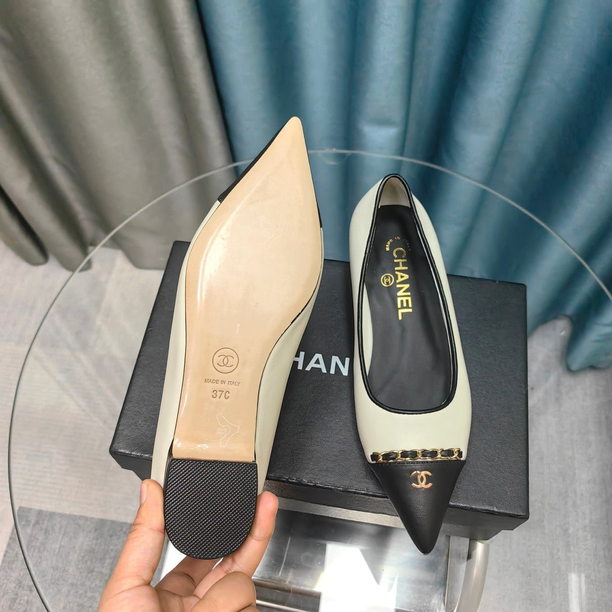 CC Ballet Flats White Chain Lambskin