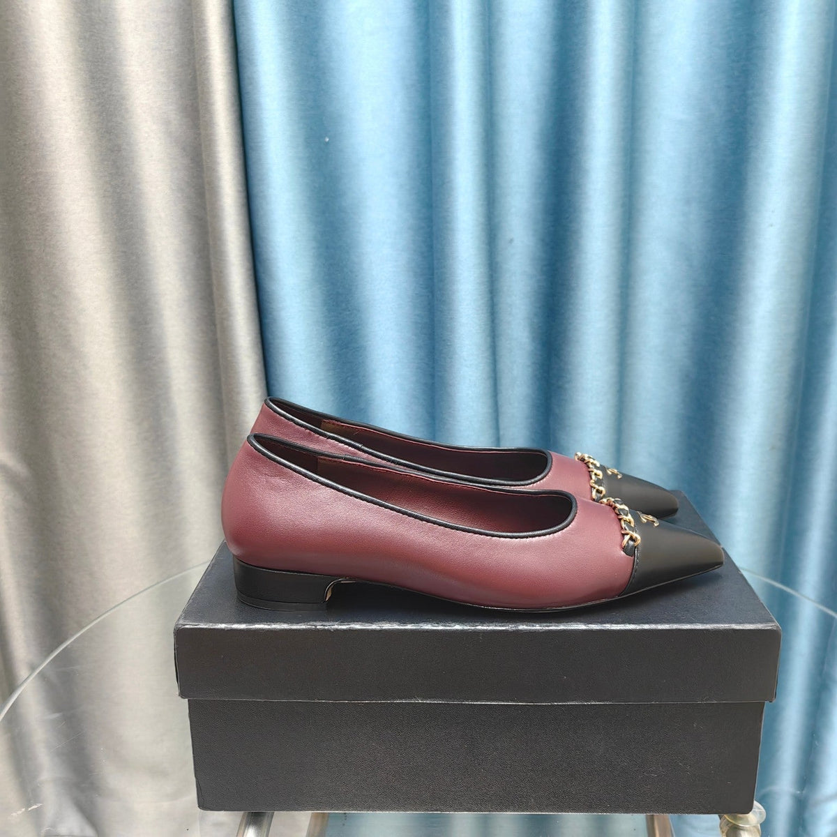 CC Ballet Flats Burgundy Chain Lambskin
