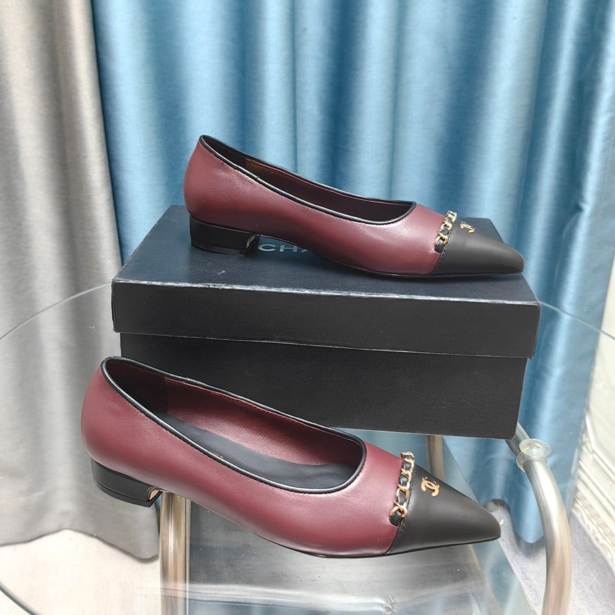 CC Ballet Flats Burgundy Chain Lambskin