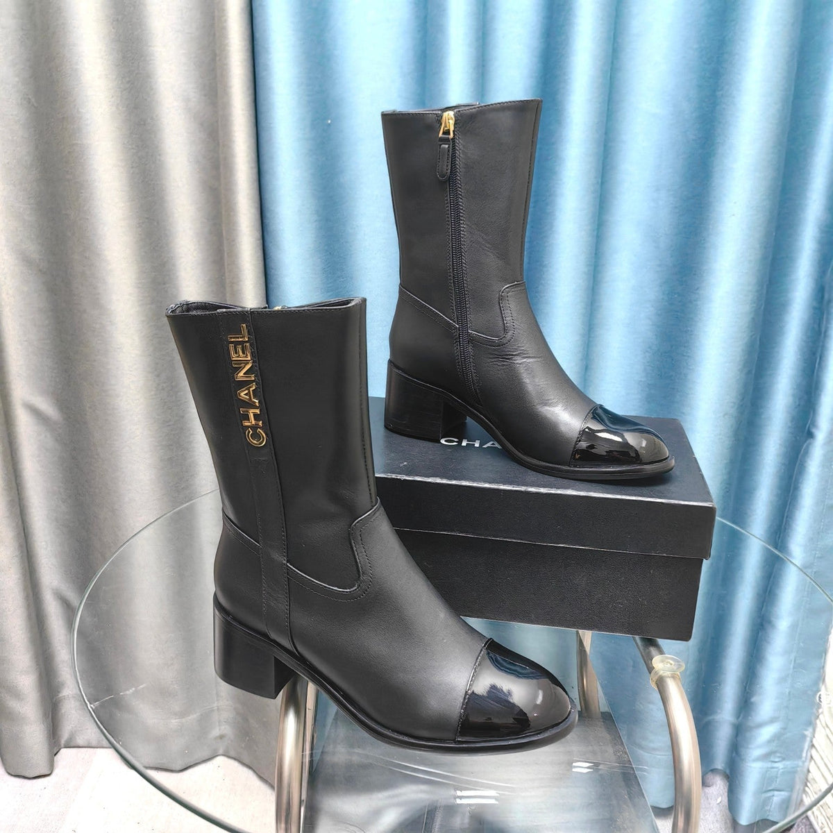 CC Short Boots Black Cowhide And Lambskin