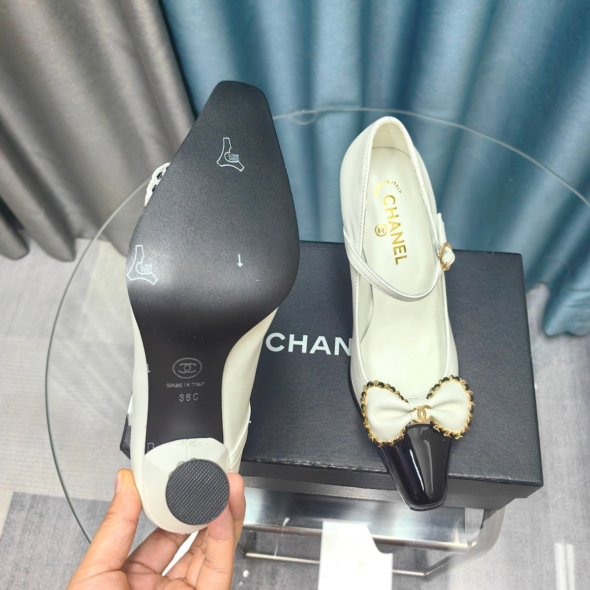 CC High Mary Janes White Bow Lambskin