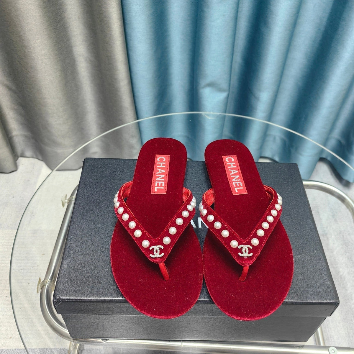 CC Thong Red Velvet Pearl