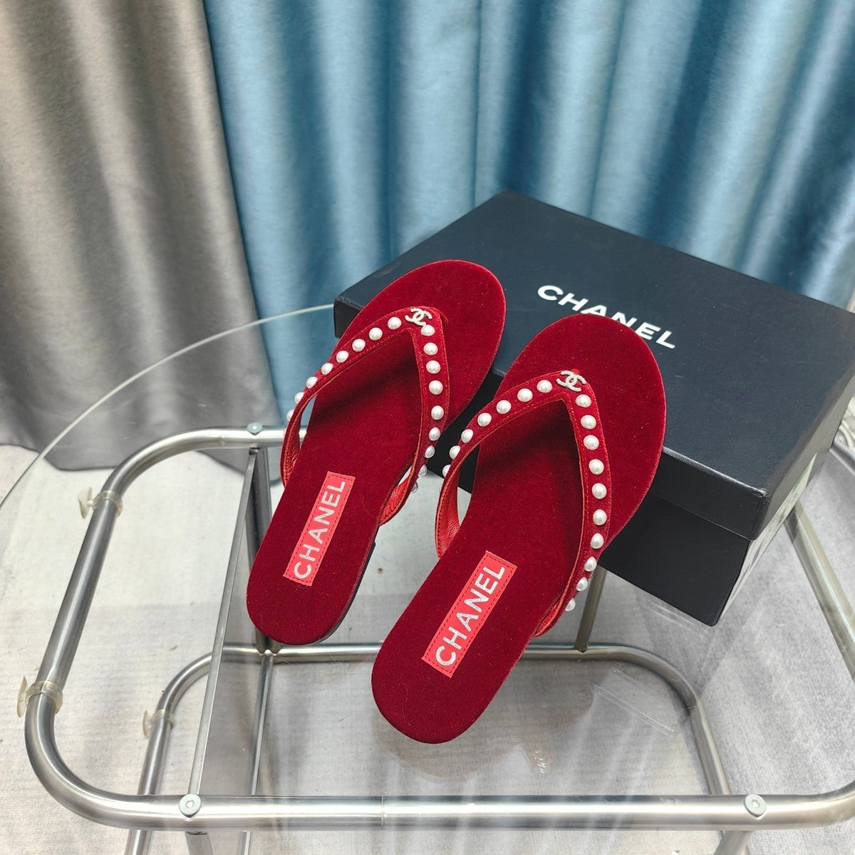 CC Thong Red Velvet Pearl