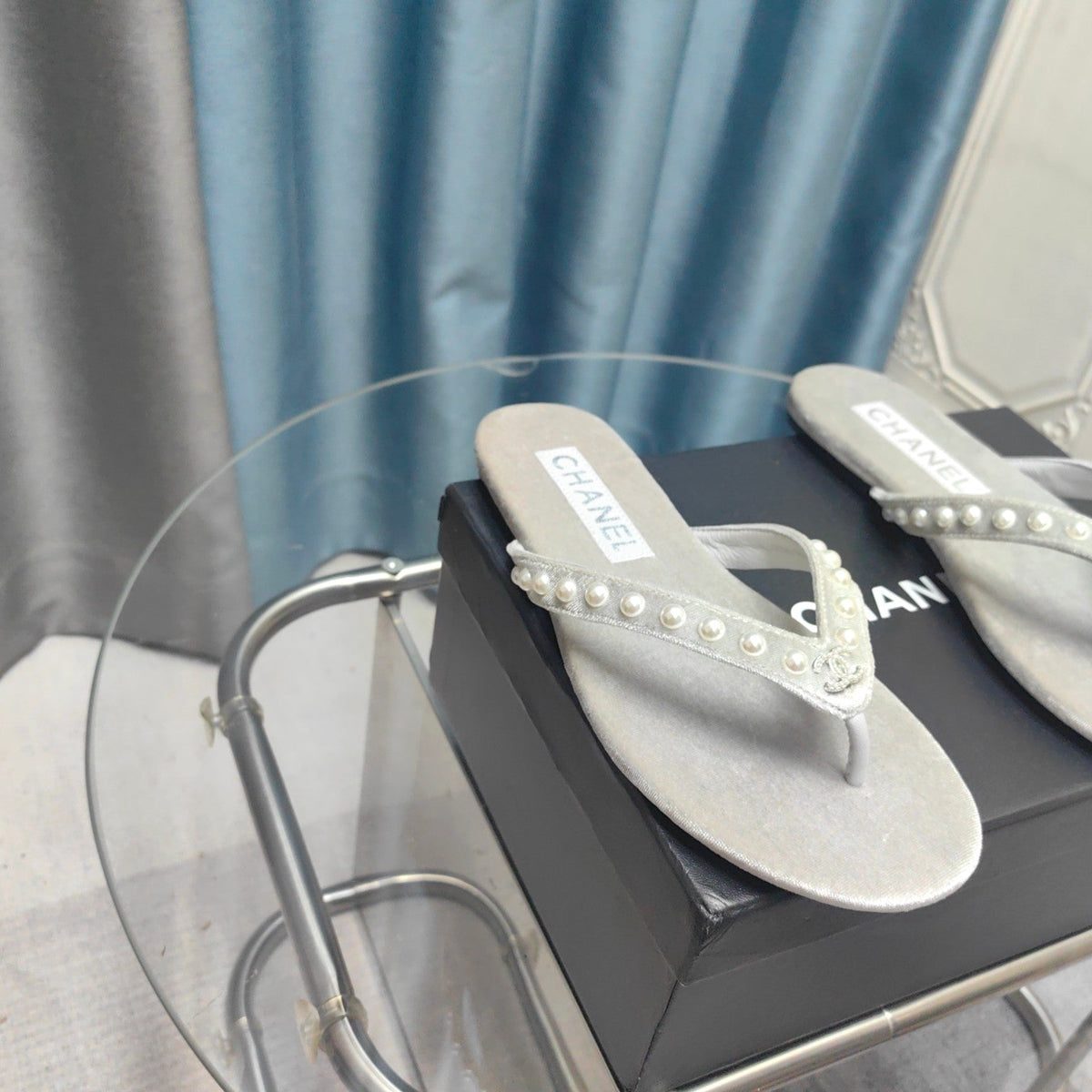 CC Thong Grey Velvet Pearl