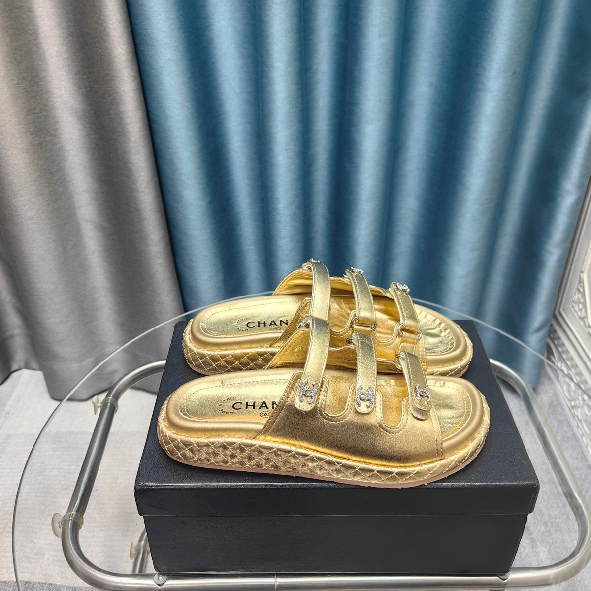 CC 25C Sandal Triple Straps Gold Calfskin