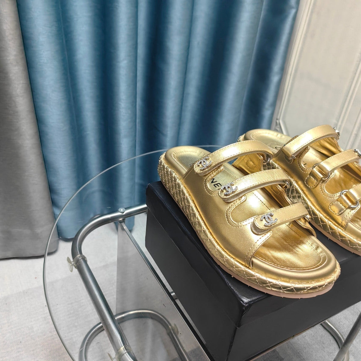 CC 25C Sandal Triple Straps Gold Calfskin