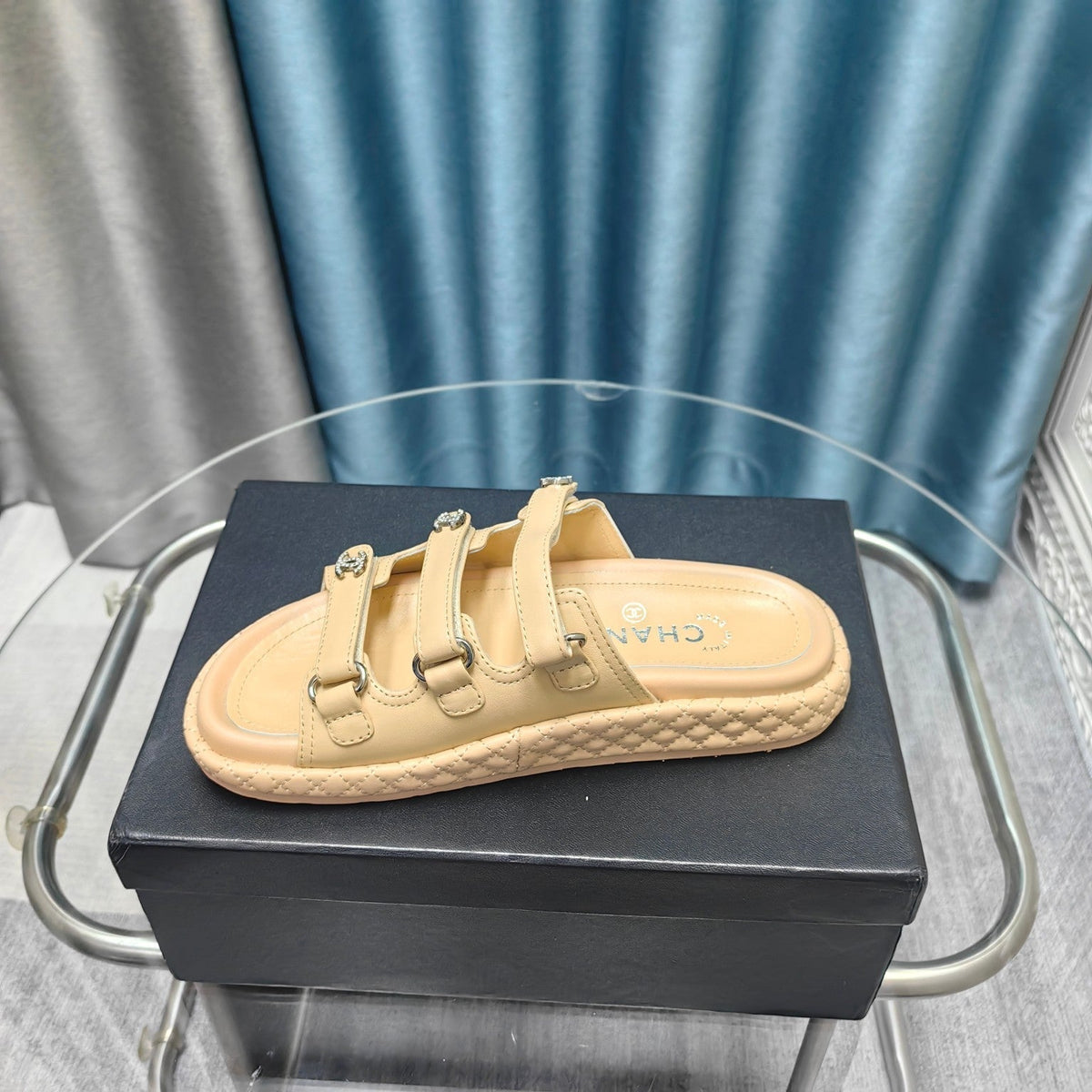 CC 25C Sandal Triple Straps Beige Calfskin