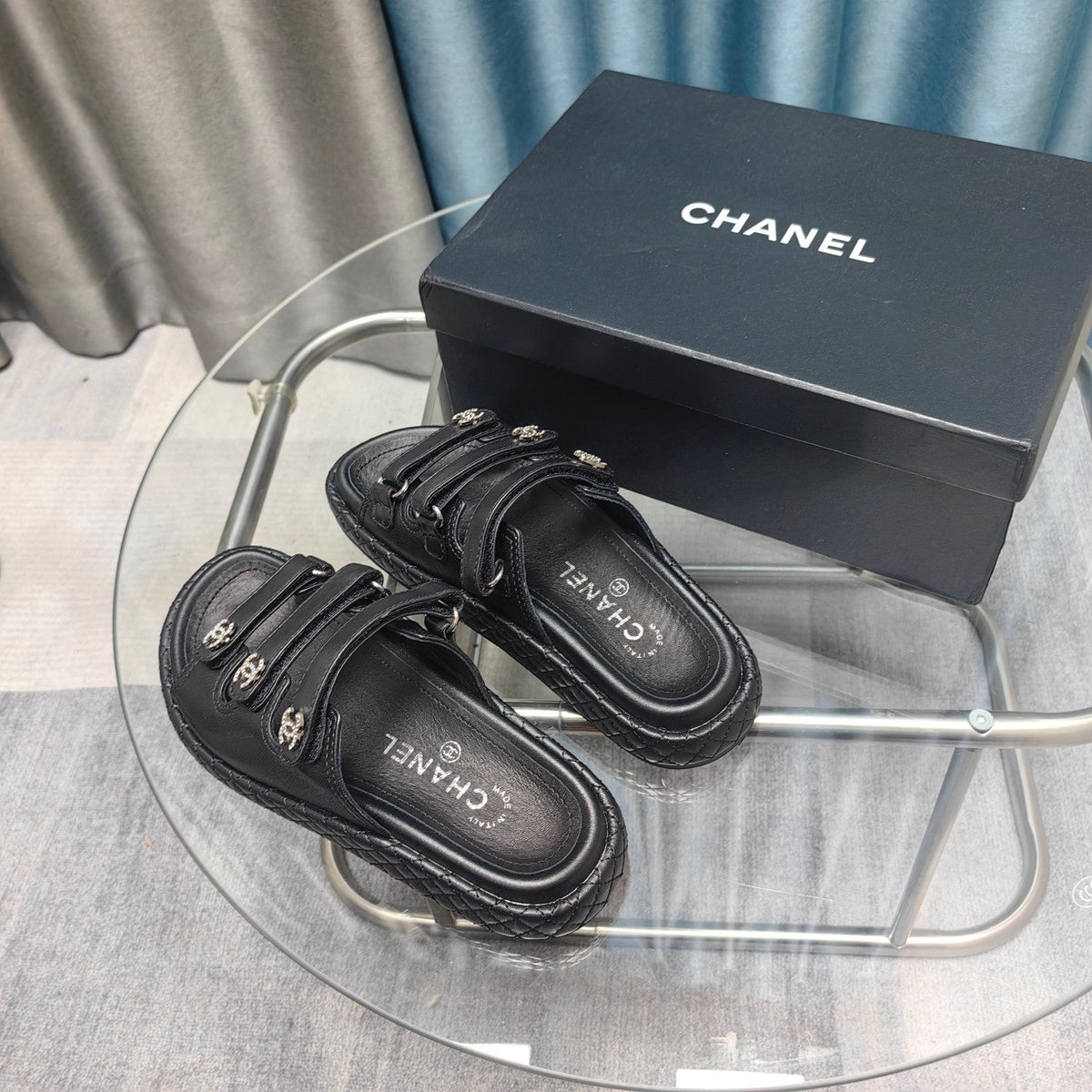 CC 25C Sandal Triple Straps Black Calfskin
