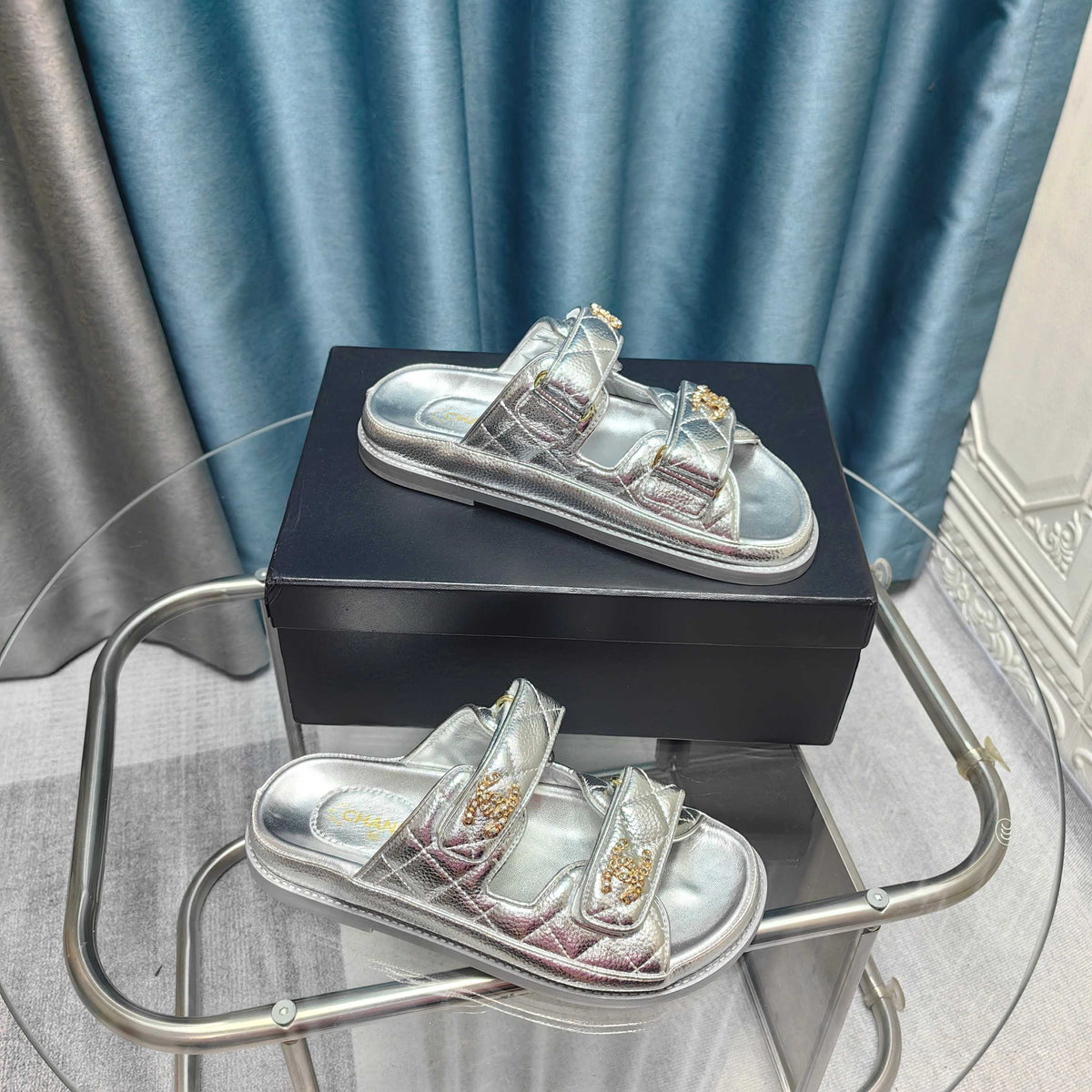 CC 25C Dad Mule Silver Metalic Grained Calfskin