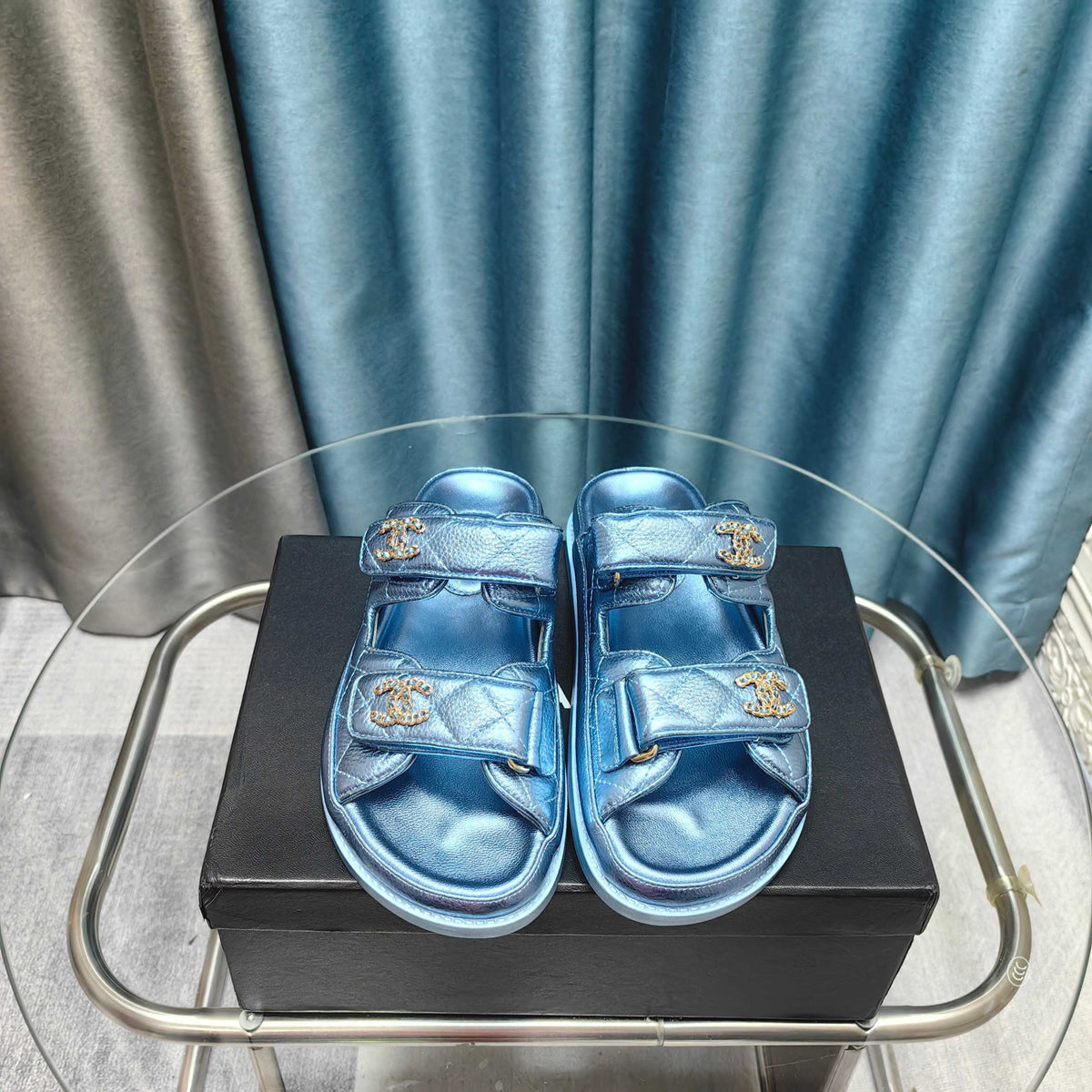 CC 25C Dad Mule Cloud Blue Metalic Grained Calfskin