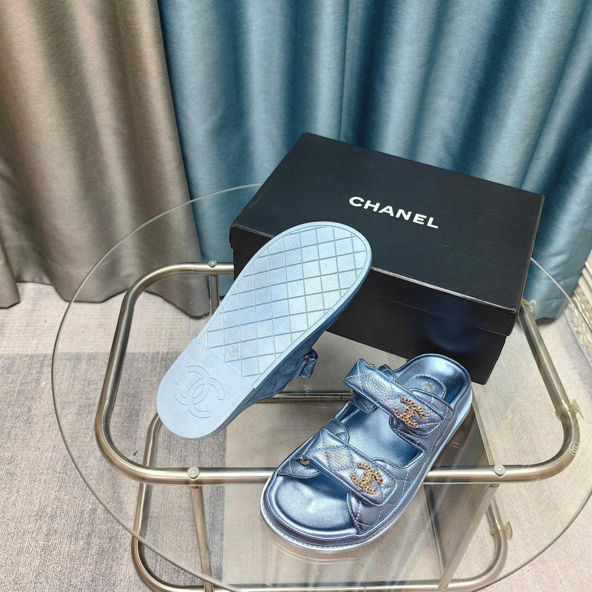 CC 25C Dad Mule Cloud Blue Metalic Grained Calfskin