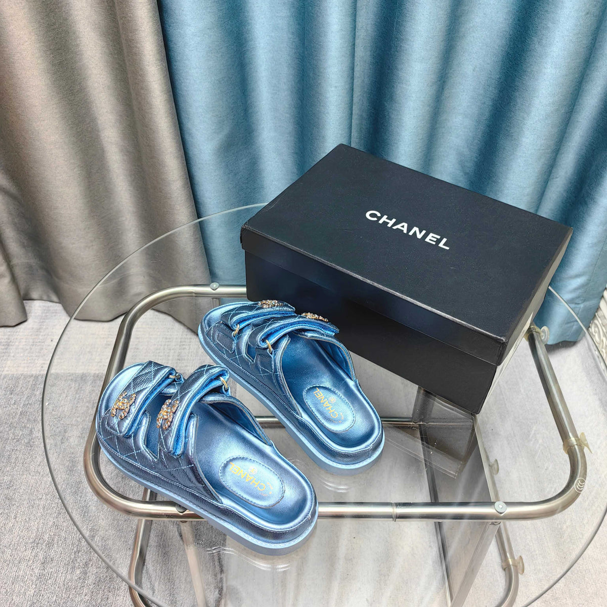 CC 25C Dad Mule Cloud Blue Metalic Grained Calfskin