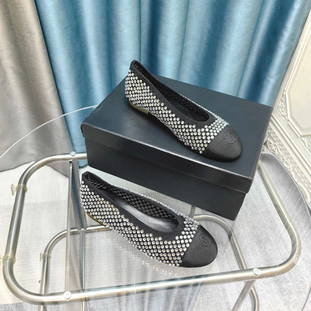 CC 25P Ballet Flat Black Mesh Fabric