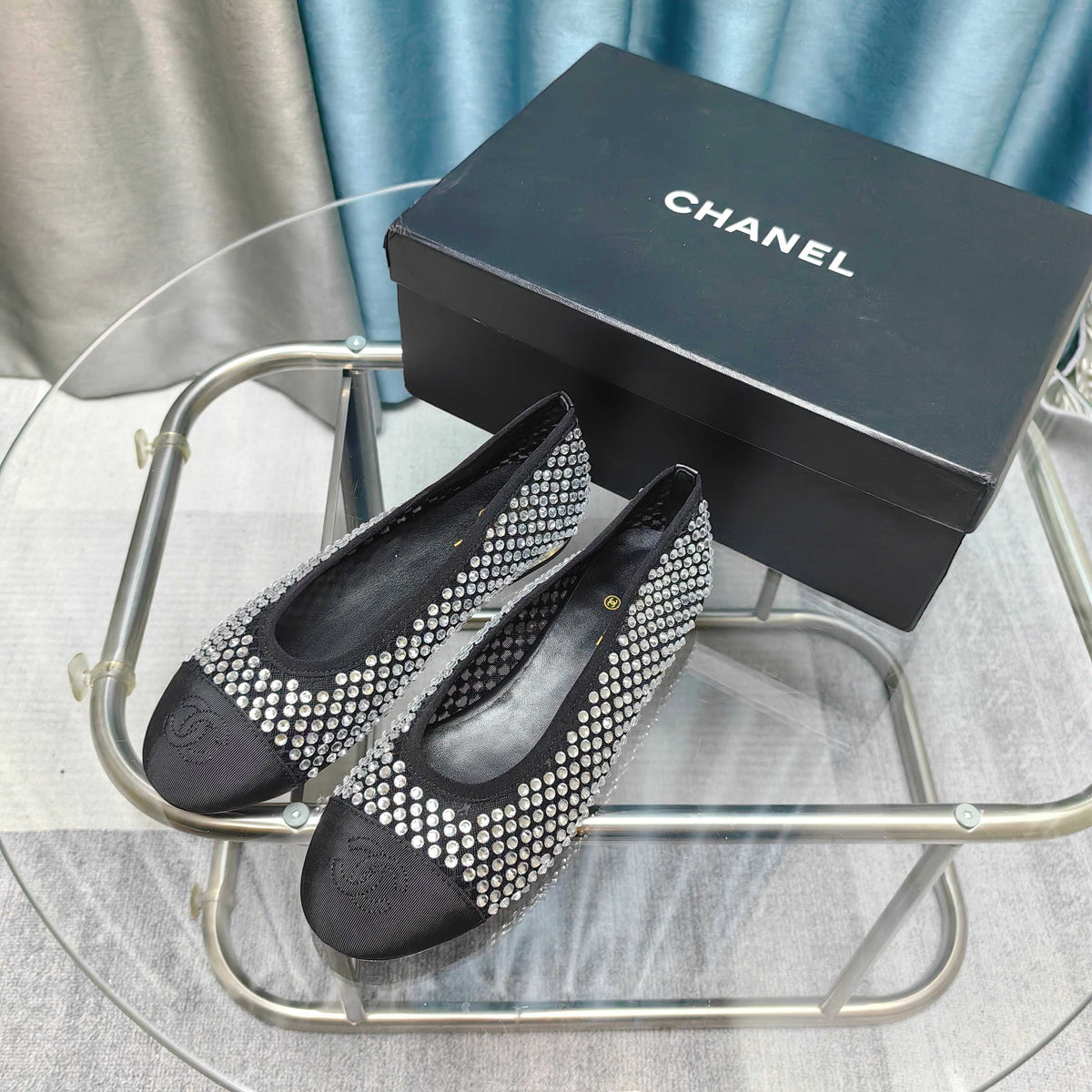 CC 25P Ballet Flat Black Mesh Fabric