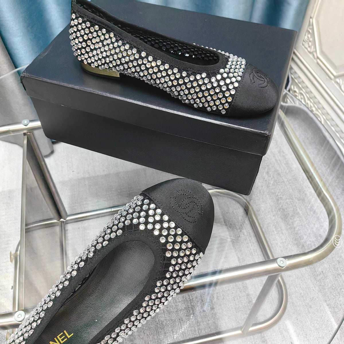 CC 25P Ballet Flat Black Mesh Fabric