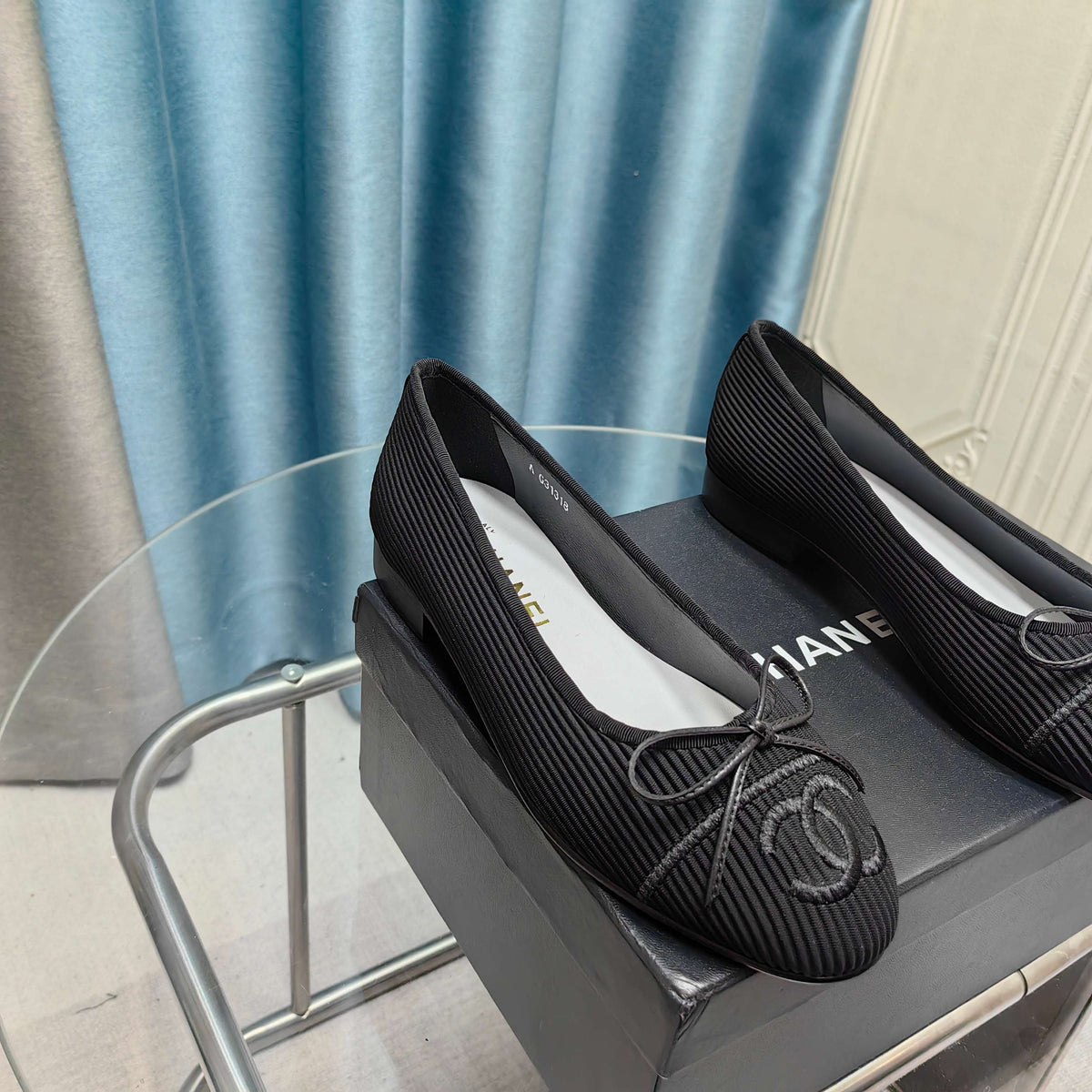 CC 25P Ballet Flat Black Striped Fabric