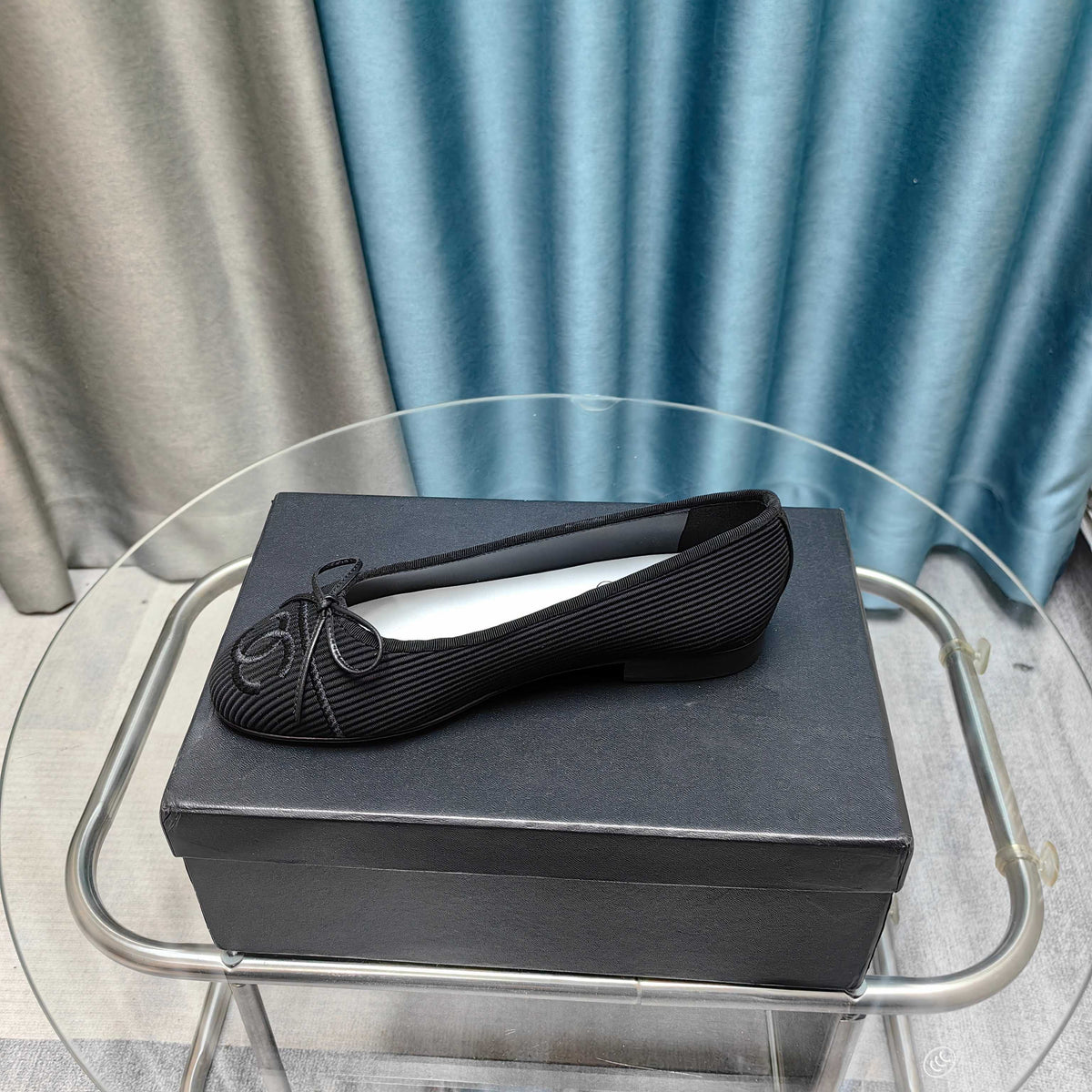 CC 25P Ballet Flat Black Striped Fabric